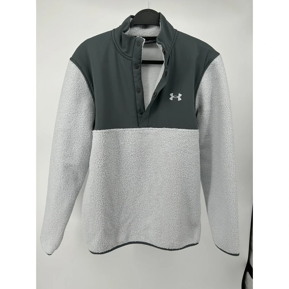 Under Armour Golf Mens Sherpa Fleece 1/4 Snap Pullover Jacket Gray Medium